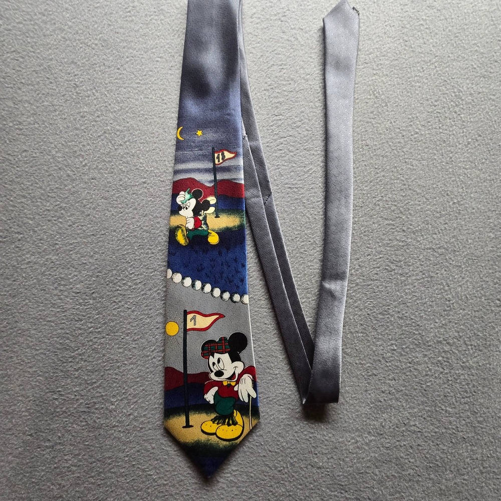 Mickey Unlimited Disney Mens Golf Mickey Mouse Blue Grey Polyester Necktie